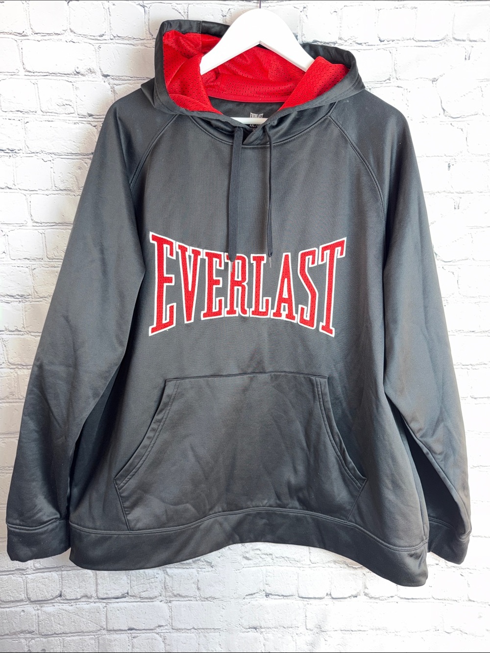 EVERLAST Black Red Athletic Hoodie Zip Front Sport Sweatshirt EVERWARM
